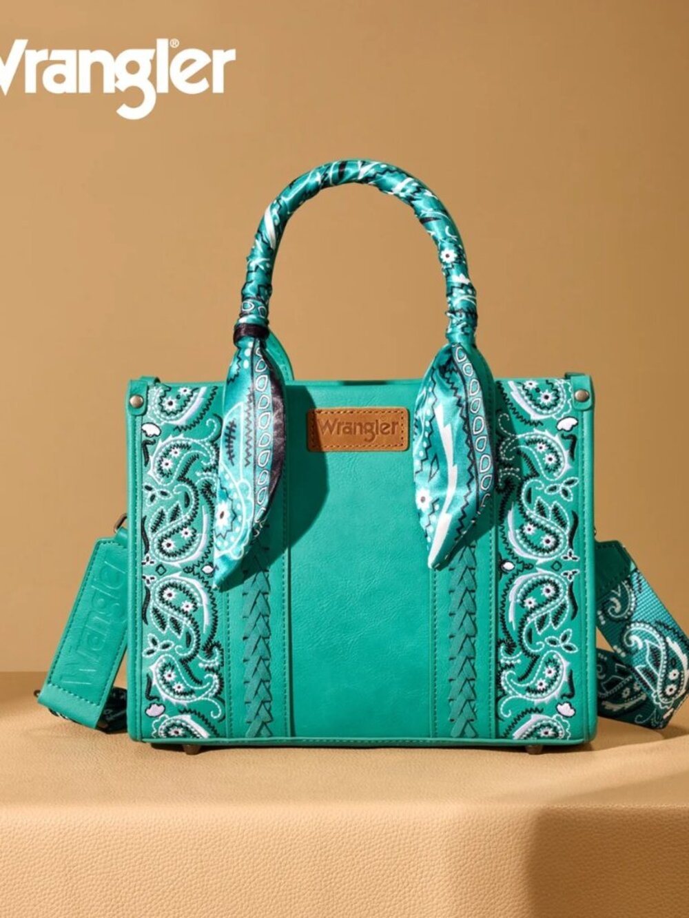 Wrangler Braided Paisley Bandana Tote Bag Turquoise